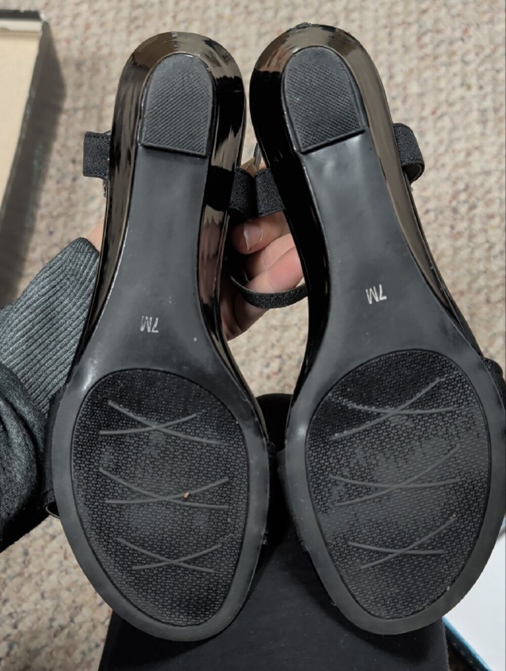 Impo Black Wedge Strappy Heels with Silver Buckle - Picture 5 of 7